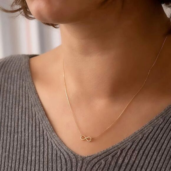 Infinity Necklace Gold Infinity Eternity Necklace Forever Figure 8 Charm Gift - Picture 4 of 5